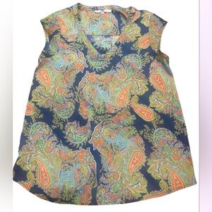 Daniel Rainn size small, Cap Sleeve, Blue Paisley, Tunic Top, Blouse